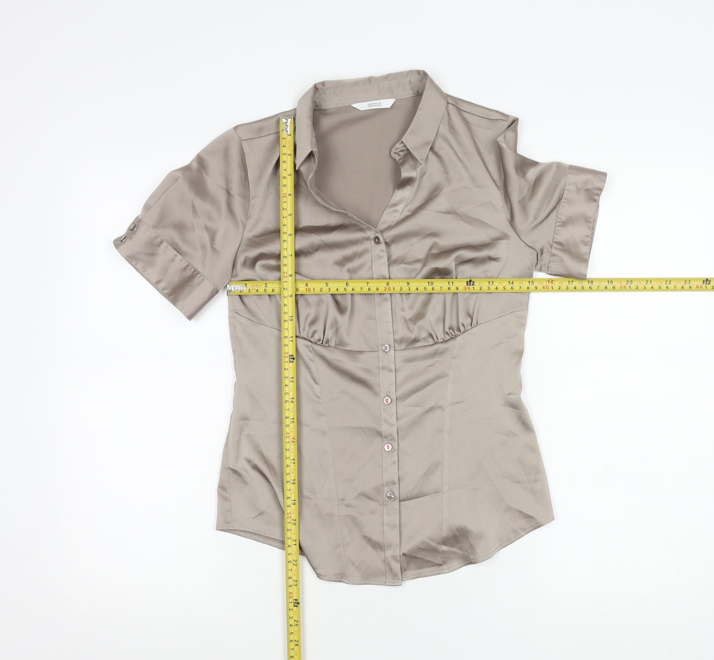 Marks and Spencer Women's Beige Size 8 Button-Up Satin Shirt
