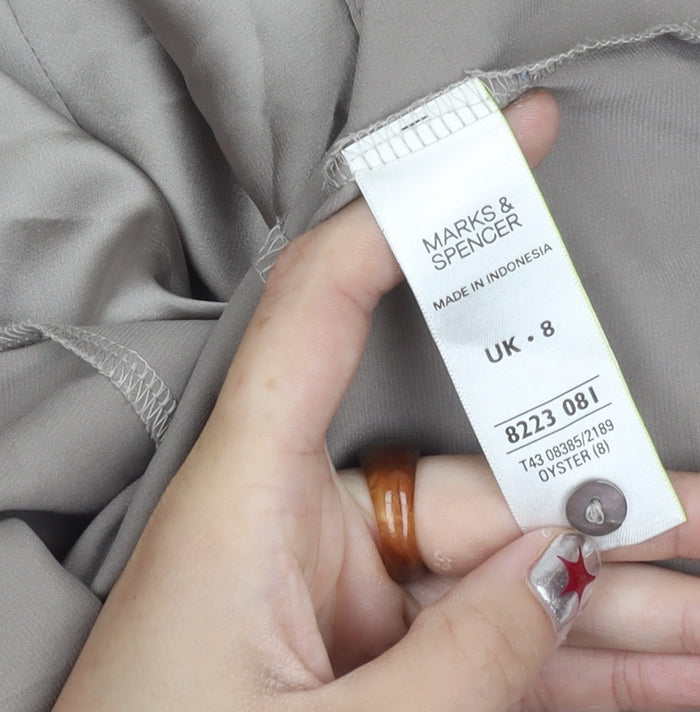 Marks and Spencer Women's Beige Size 8 Button-Up Satin Shirt