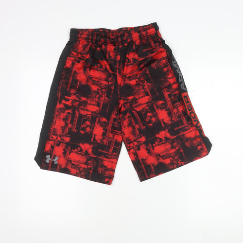 Under Armour Boys Red Athletic Shorts L Elastic Waist Mesh Sports