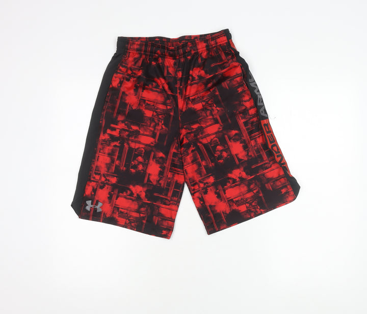 Under Armour Boys Red Athletic Shorts L Elastic Waist Mesh Sports