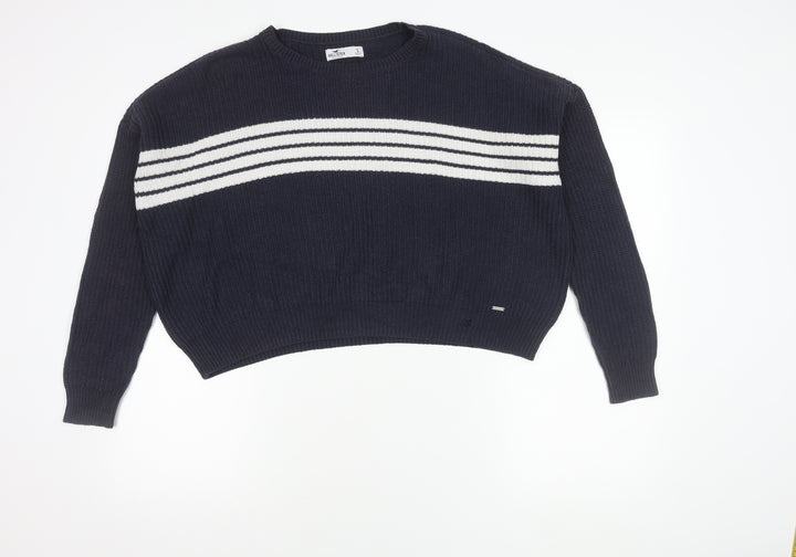 Hollister Women's Blue Striped Crew Neck Pullover Jumper Size S