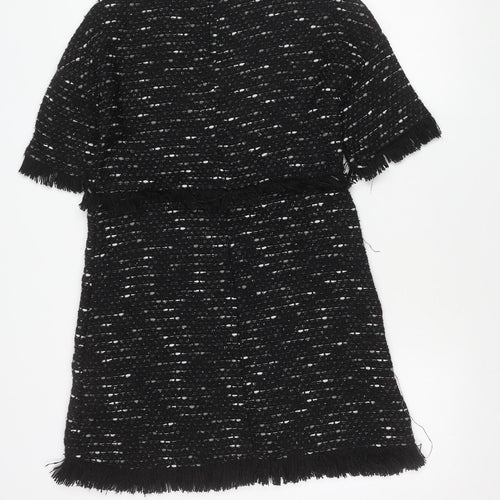 Zara Woman Black Tweed Shift Dress Women XS Fringe Knee Length