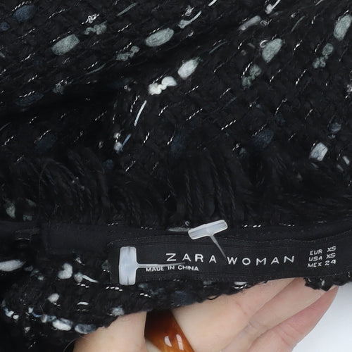 Zara Woman Black Tweed Shift Dress Women XS Fringe Knee Length