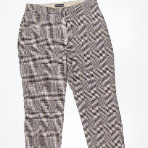 Marks and Spencer Women’s Multicoloured Check Wool Blend Straight Trousers Size 16
