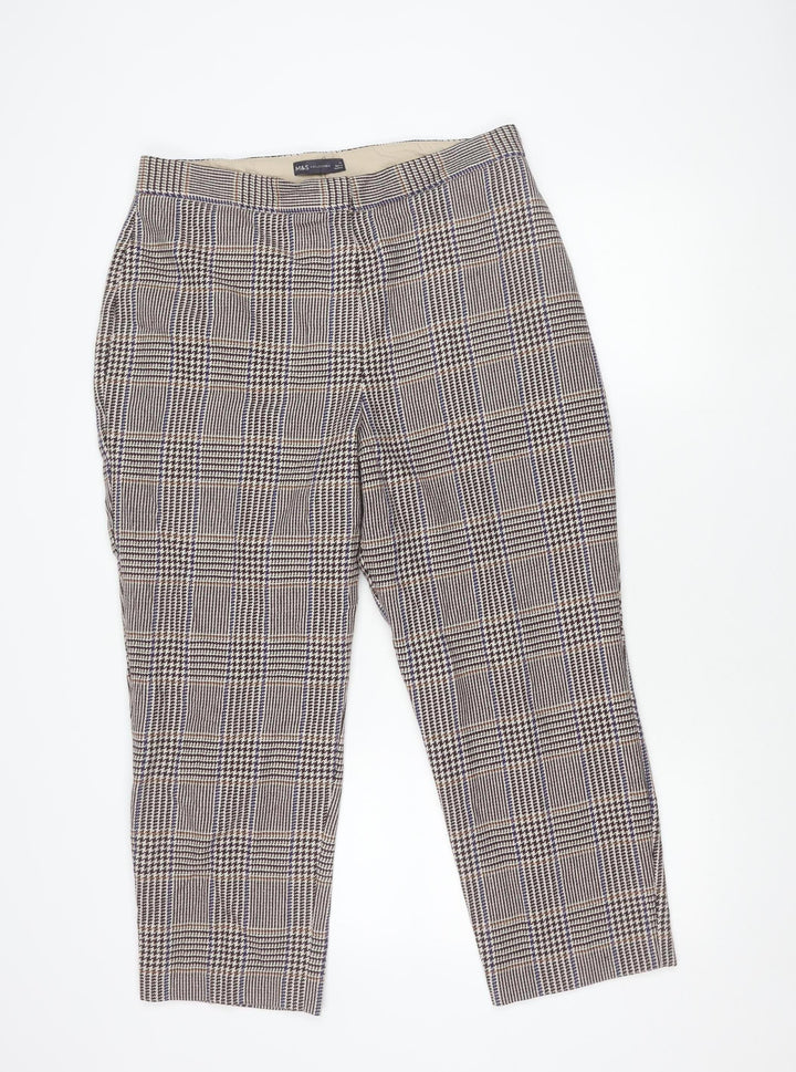 Marks and Spencer Women’s Multicoloured Check Wool Blend Straight Trousers Size 16