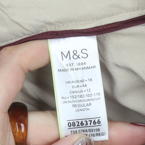 Marks and Spencer Women’s Multicoloured Check Wool Blend Straight Trousers Size 16