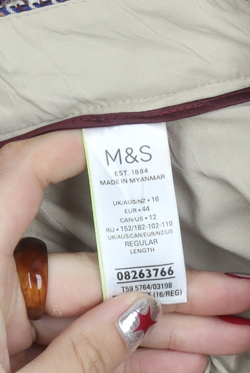 Marks and Spencer Women’s Multicoloured Check Wool Blend Straight Trousers Size 16
