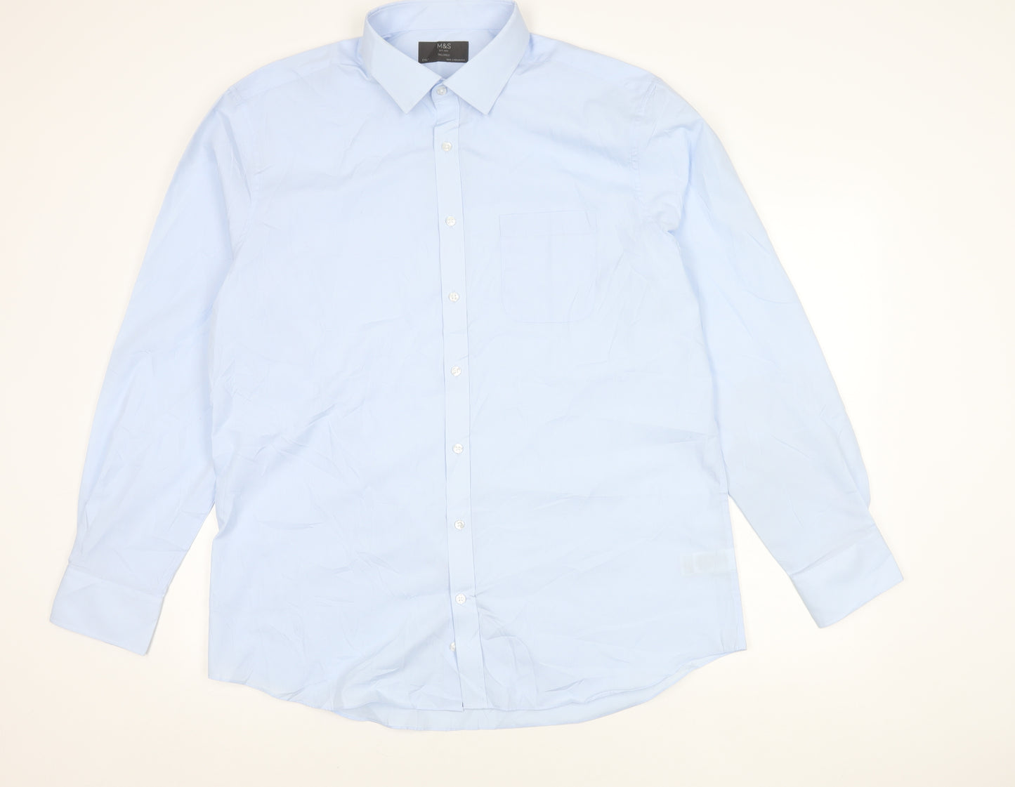 Marks and Spencer Men's Blue 17.5in Tailored Long Sleeve Shirt