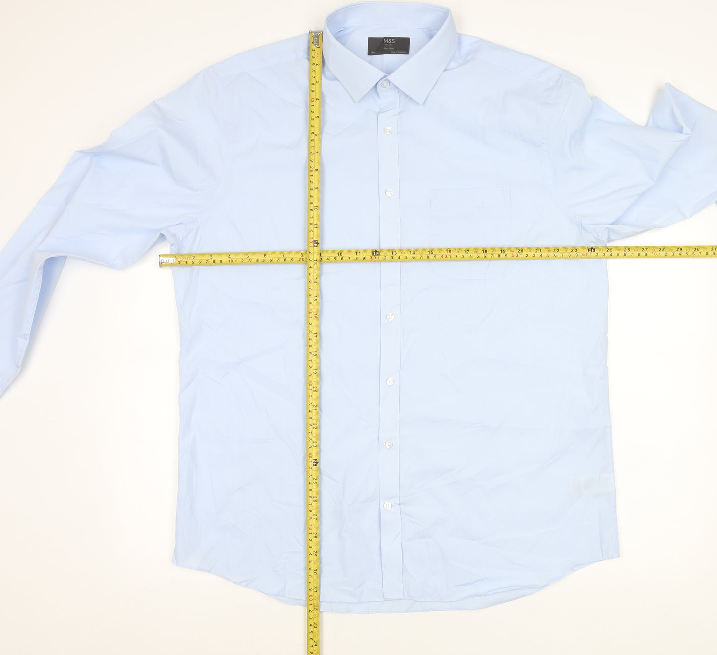 Marks and Spencer Men's Blue 17.5in Tailored Long Sleeve Shirt