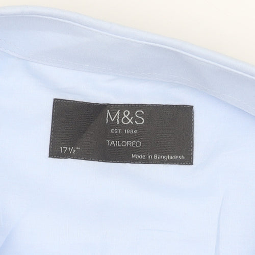 Marks and Spencer Men's Blue 17.5in Tailored Long Sleeve Shirt