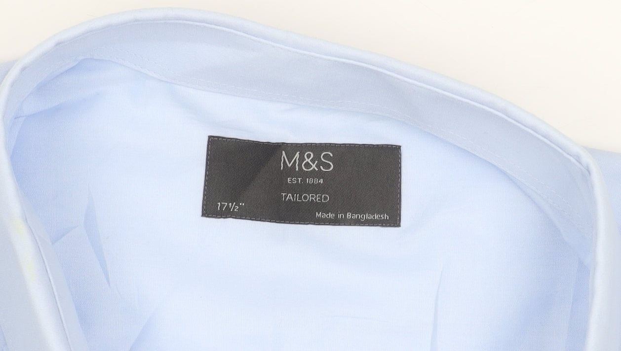 Marks and Spencer Men's Blue 17.5in Tailored Long Sleeve Shirt