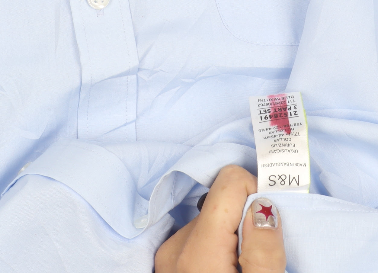 Marks and Spencer Men's Blue 17.5in Tailored Long Sleeve Shirt