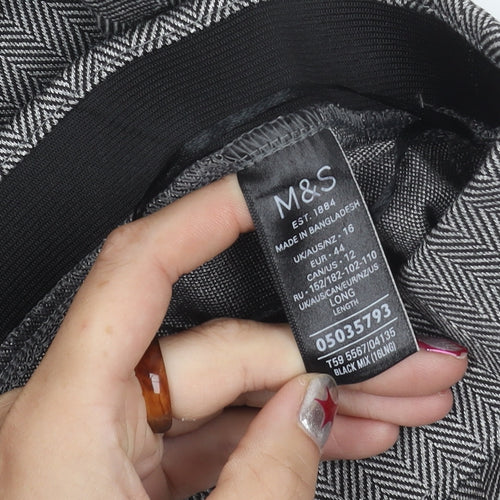 Marks and Spencer Women's Grey Herringbone Straight Trousers Size 16