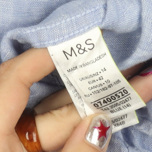 Marks and Spencer Women Blue Linen Button-Up Shirt Size 14