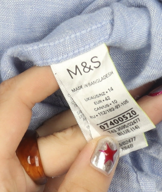 Marks and Spencer Women Blue Linen Button-Up Shirt Size 14
