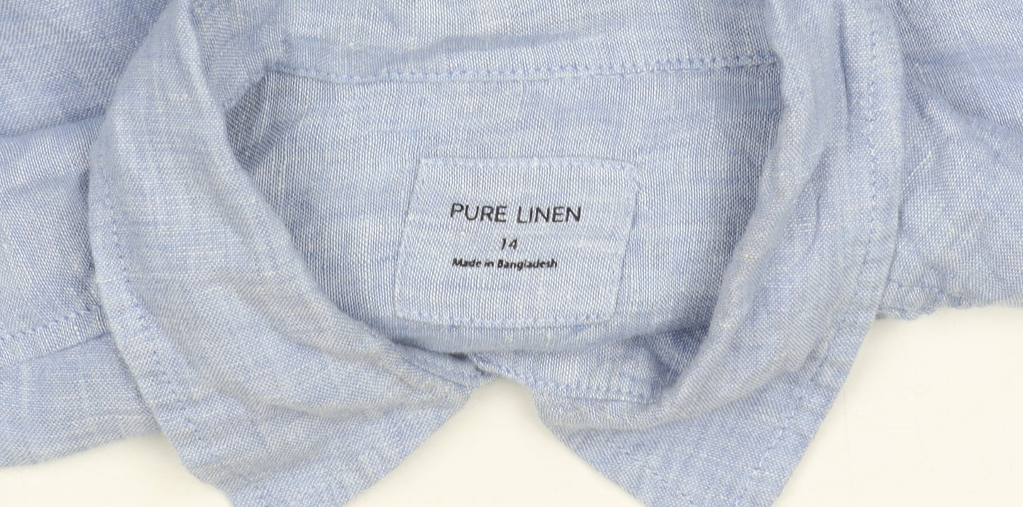 Marks and Spencer Women Blue Linen Button-Up Shirt Size 14