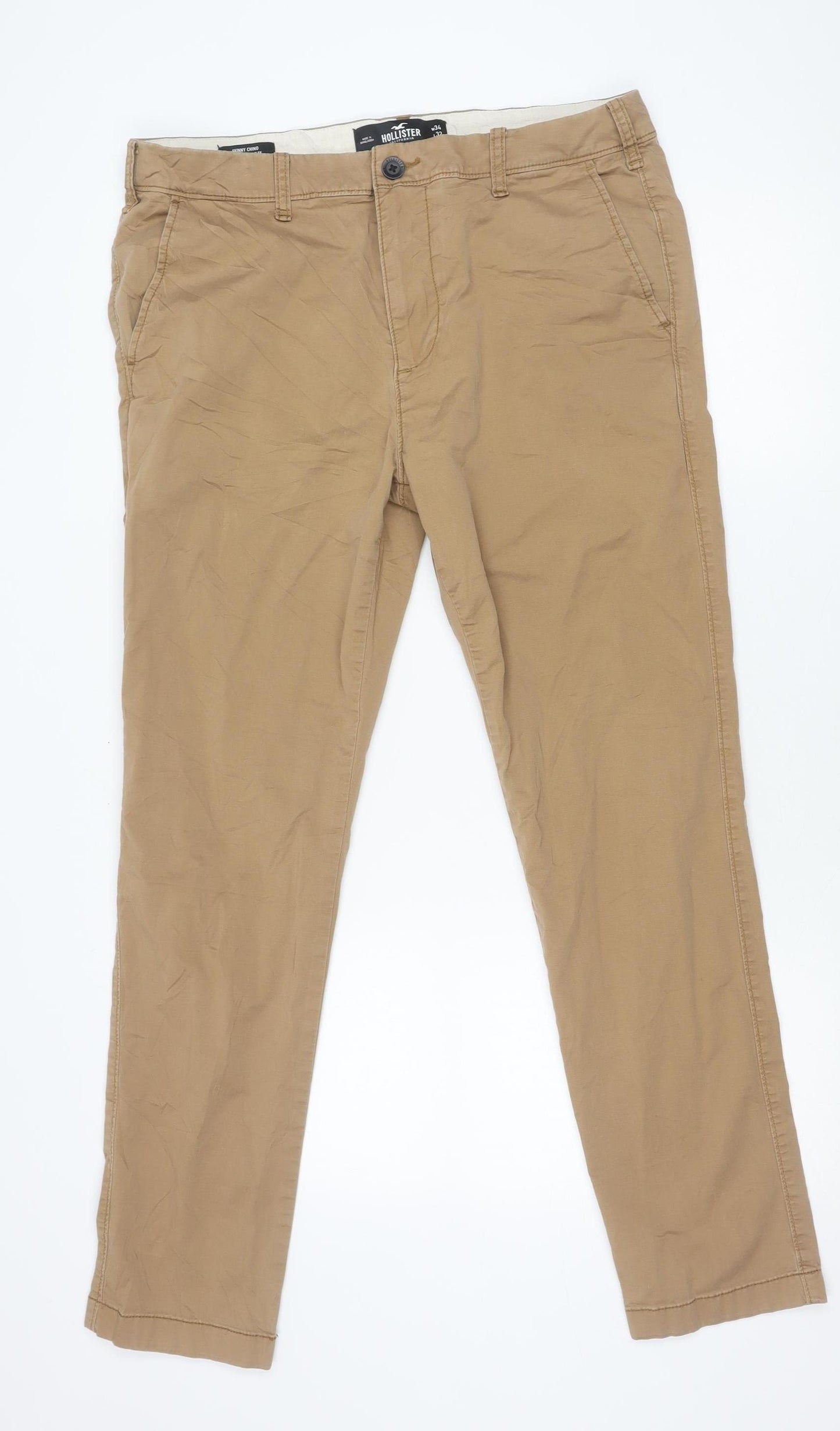 Hollister Men’s Beige Skinny Chino Trousers W34 L32 Cotton Stretch