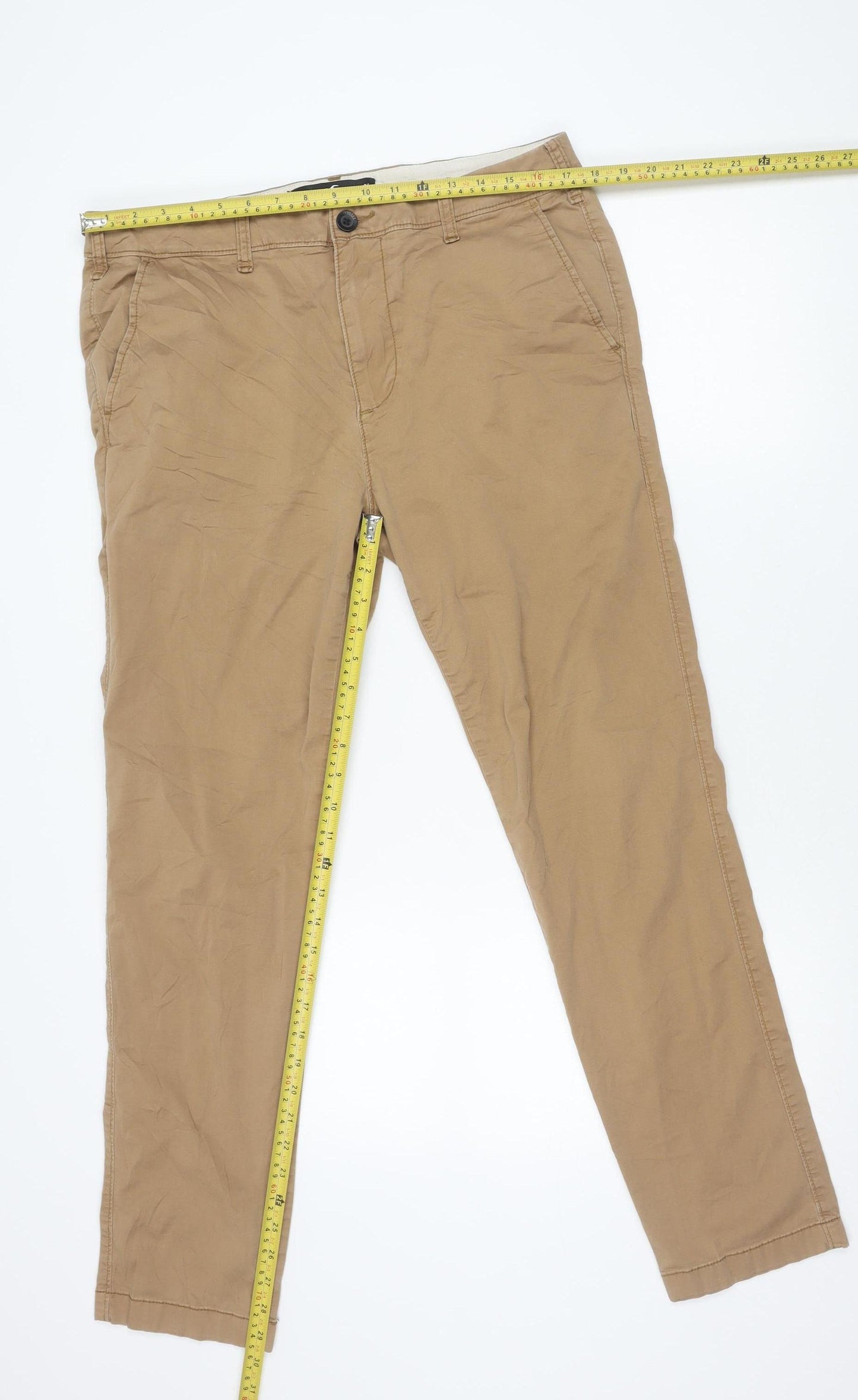 Hollister Men’s Beige Skinny Chino Trousers W34 L32 Cotton Stretch