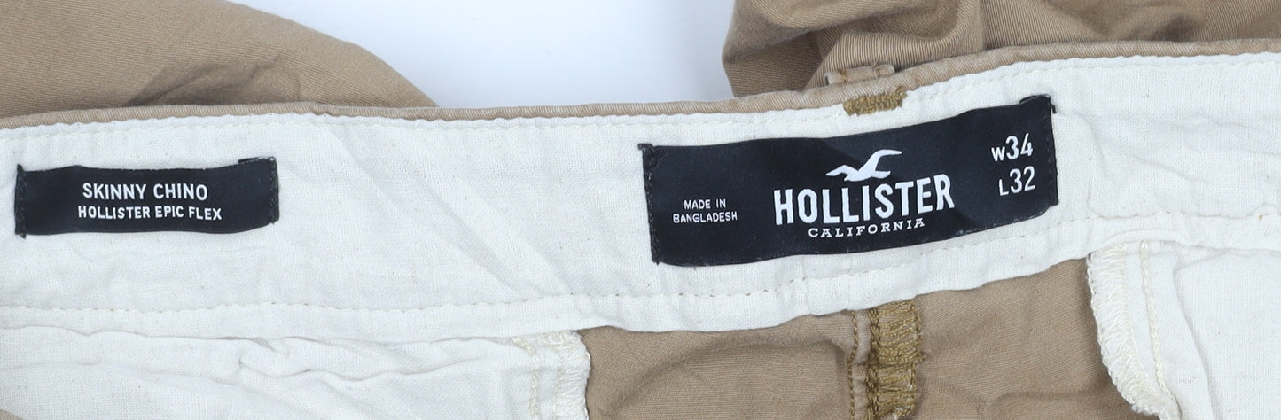 Hollister Men’s Beige Skinny Chino Trousers W34 L32 Cotton Stretch