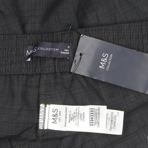 Marks and Spencer Men's Grey Check 24in Waist Straight Trousers