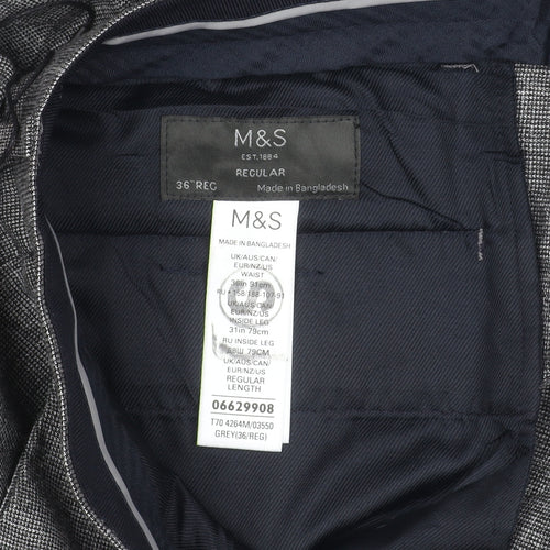 Marks and Spencer Mens Grey Check Dress Pants 36W 31L Regular Fit