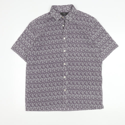 Marks and Spencer Men’s Purple Geometric Short Sleeve Cotton Shirt M