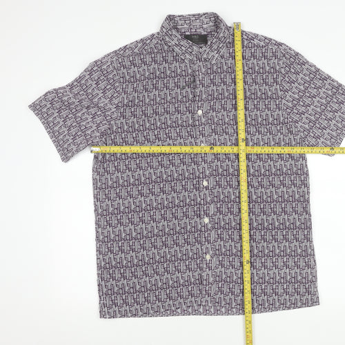 Marks and Spencer Men’s Purple Geometric Short Sleeve Cotton Shirt M