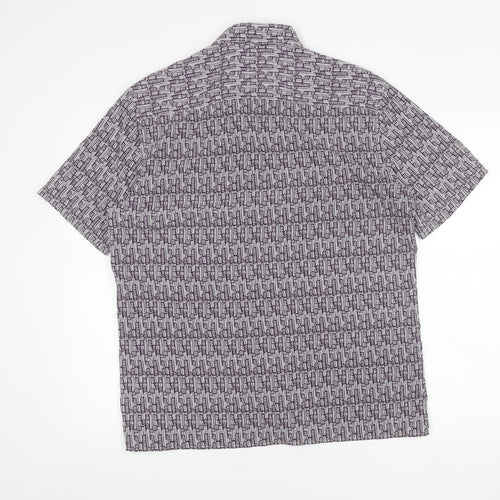 Marks and Spencer Men’s Purple Geometric Short Sleeve Cotton Shirt M