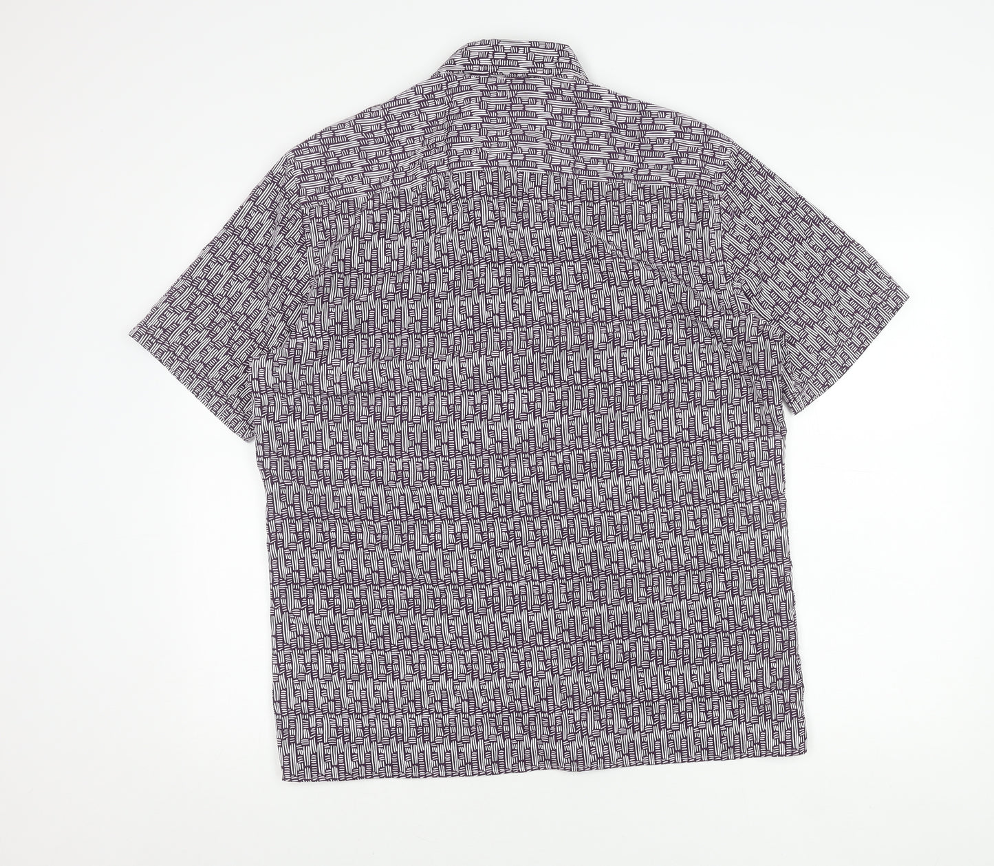 Marks and Spencer Men’s Purple Geometric Short Sleeve Cotton Shirt M