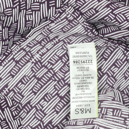 Marks and Spencer Men’s Purple Geometric Short Sleeve Cotton Shirt M