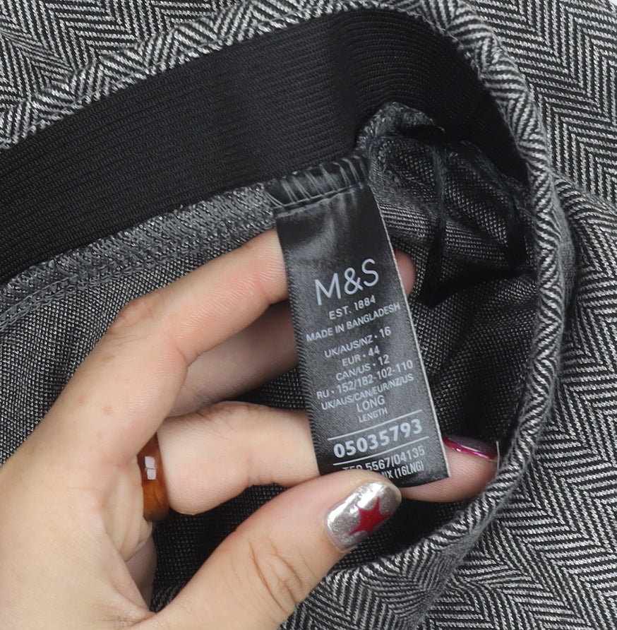 Marks and Spencer Women’s Grey Herringbone Straight Trousers Size 16