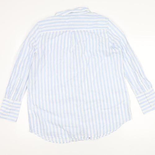 Marks and Spencer Unisex Adults Blue Striped Cotton Long Sleeve Shirt Size 16