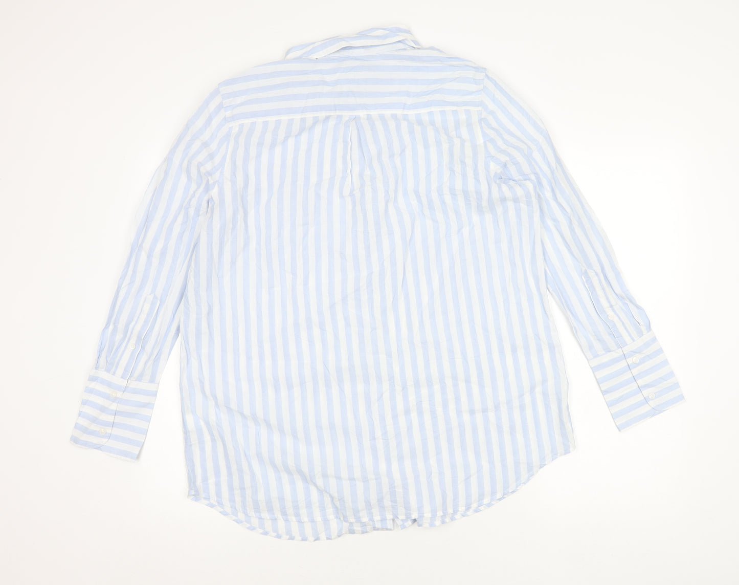 Marks and Spencer Unisex Adults Blue Striped Cotton Long Sleeve Shirt Size 16