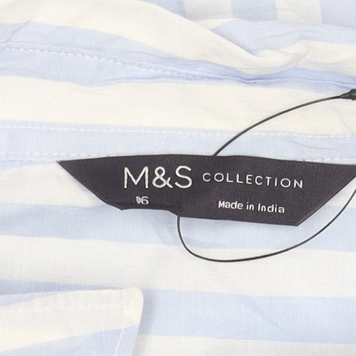 Marks and Spencer Unisex Adults Blue Striped Cotton Long Sleeve Shirt Size 16