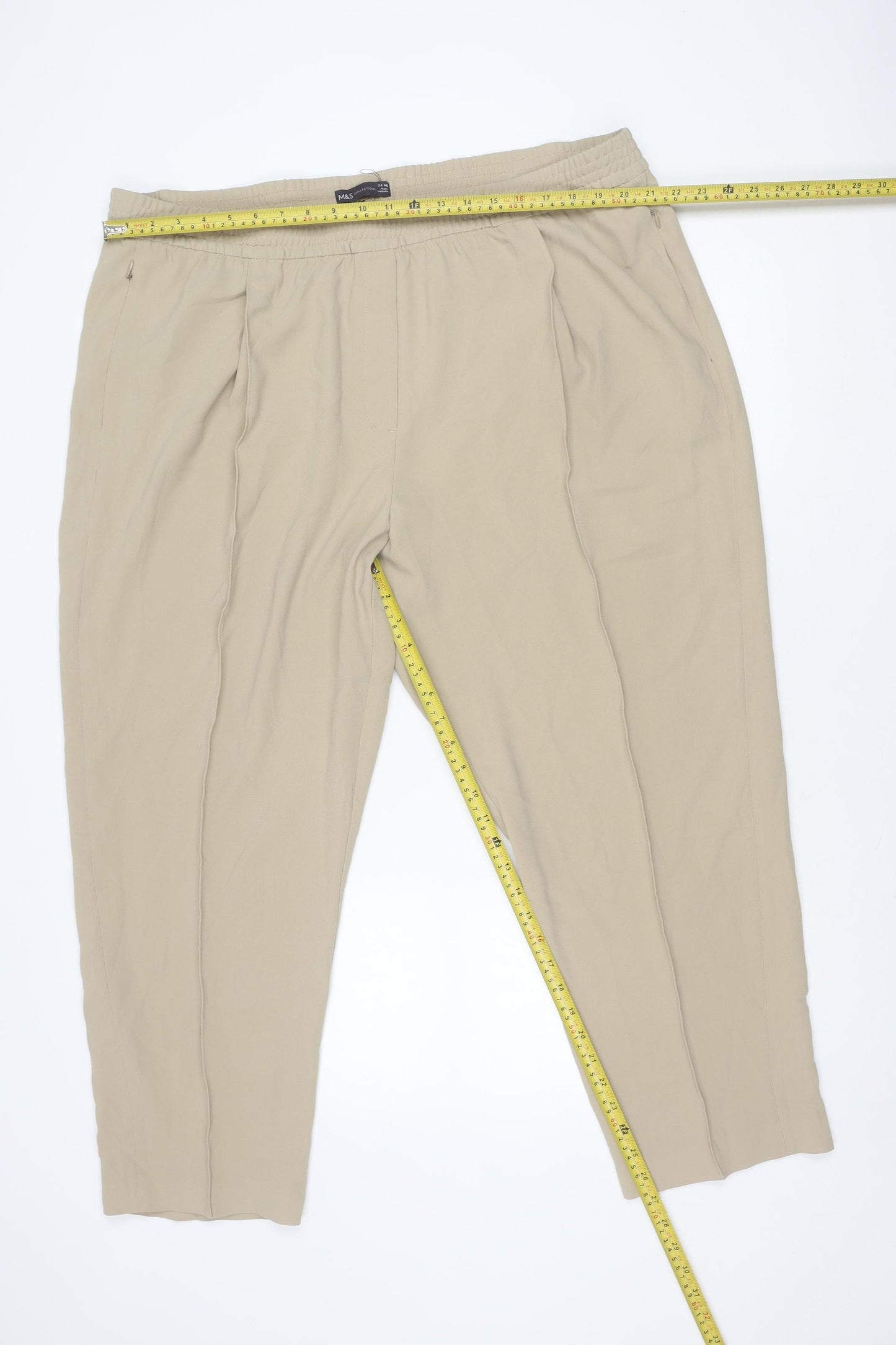 Marks and Spencer Women’s Beige Size 24 Regular Fit Elastic Waist Trousers