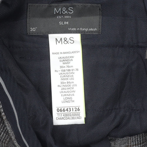 Marks & Spencer Men’s Grey Check Slim Fit Trousers 30W 33L
