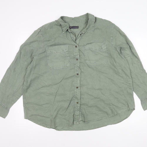 Marks and Spencer Women's Green Long Sleeve Button-Up Shirt Size 22