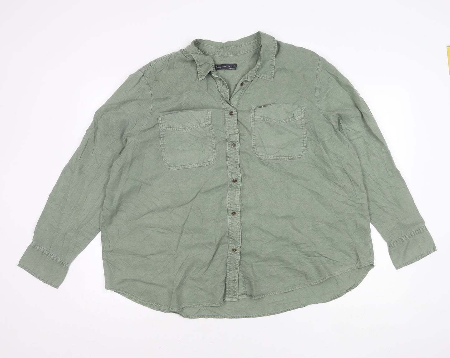 Marks and Spencer Women's Green Long Sleeve Button-Up Shirt Size 22
