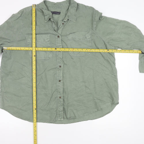 Marks and Spencer Women's Green Long Sleeve Button-Up Shirt Size 22