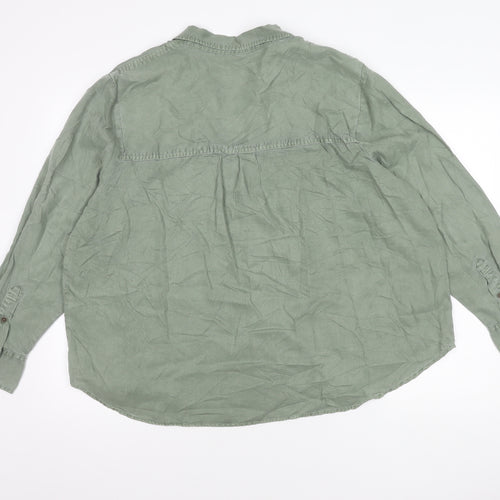 Marks and Spencer Women's Green Long Sleeve Button-Up Shirt Size 22