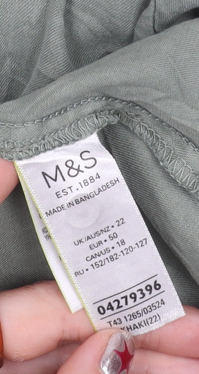 Marks and Spencer Women's Green Long Sleeve Button-Up Shirt Size 22