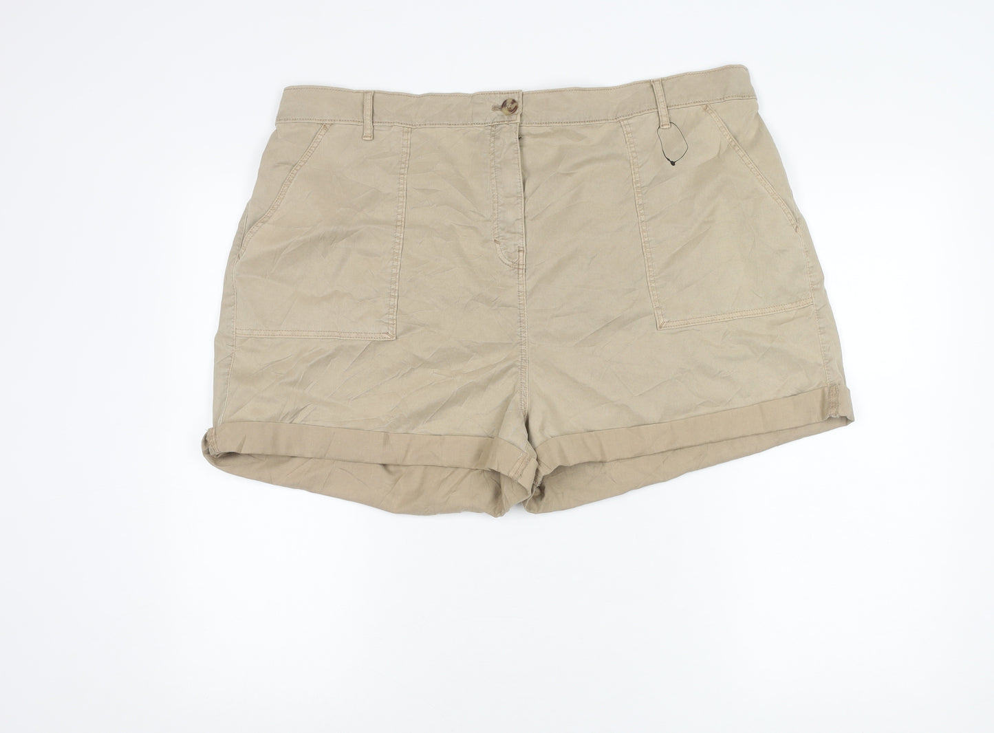 Marks and Spencer Women Beige Size 22 Chino Shorts Twill Pockets
