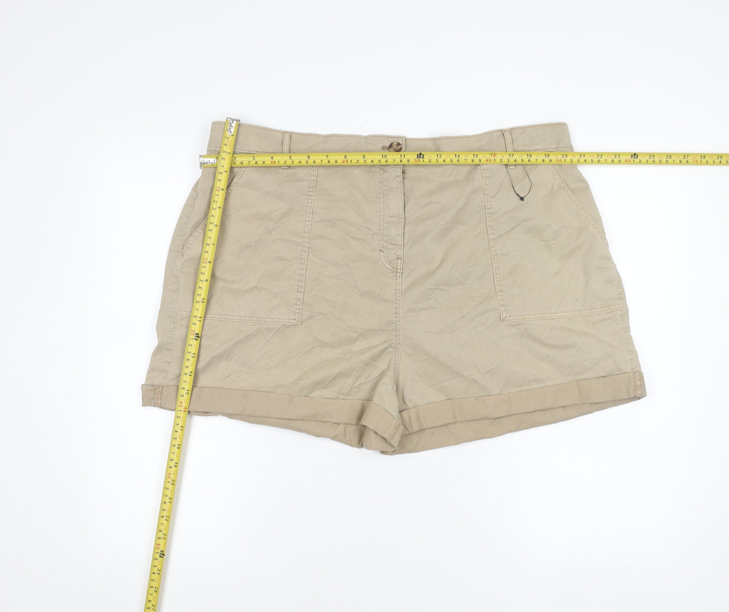 Marks and Spencer Women Beige Size 22 Chino Shorts Twill Pockets
