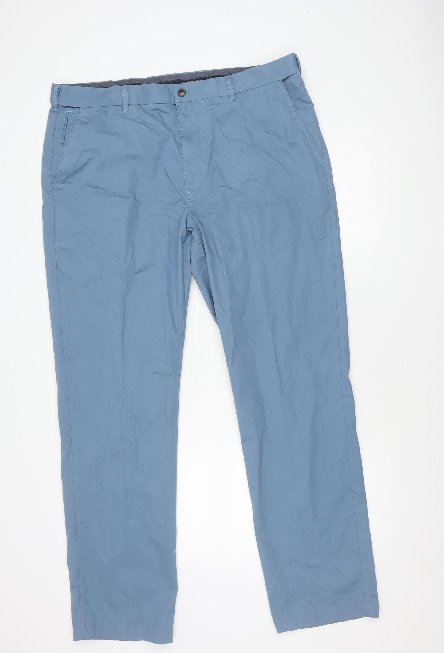 Marks and Spencer Men's Blue Chino Trousers 40W 33L Regular Fit