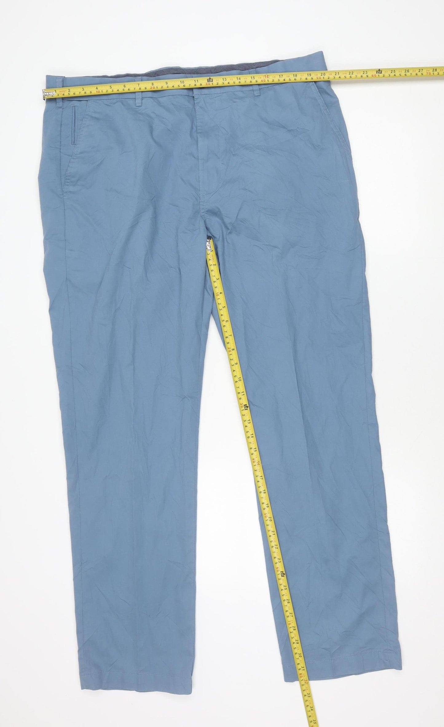 Marks and Spencer Men's Blue Chino Trousers 40W 33L Regular Fit