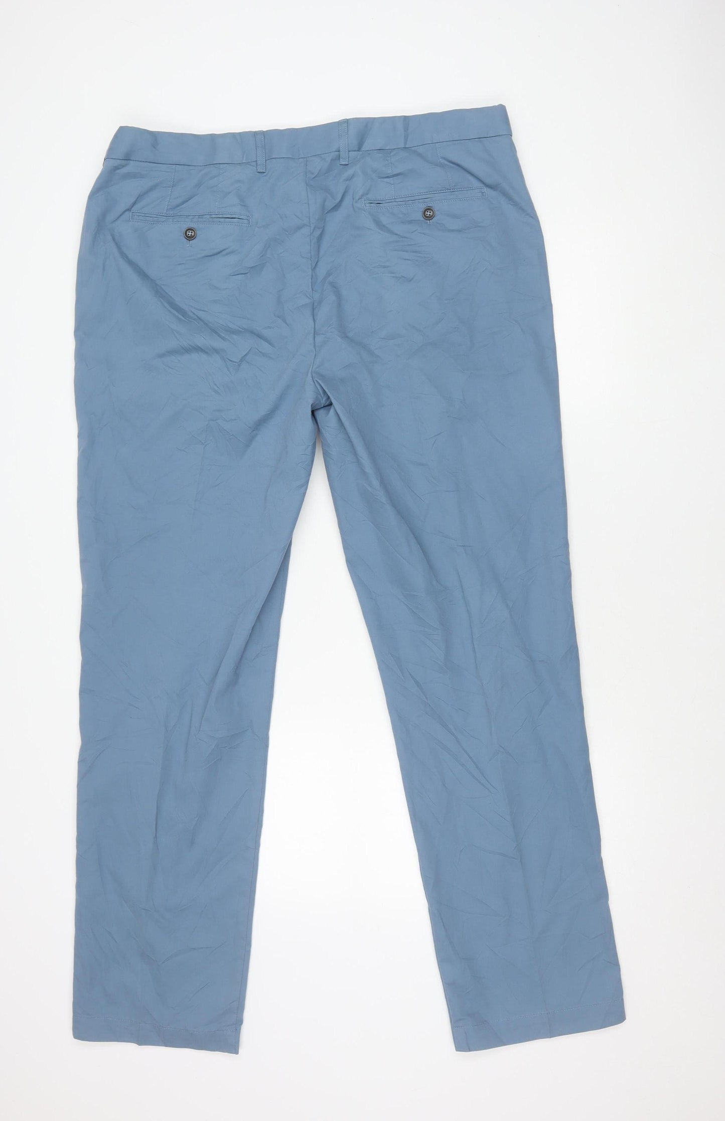 Marks and Spencer Men's Blue Chino Trousers 40W 33L Regular Fit
