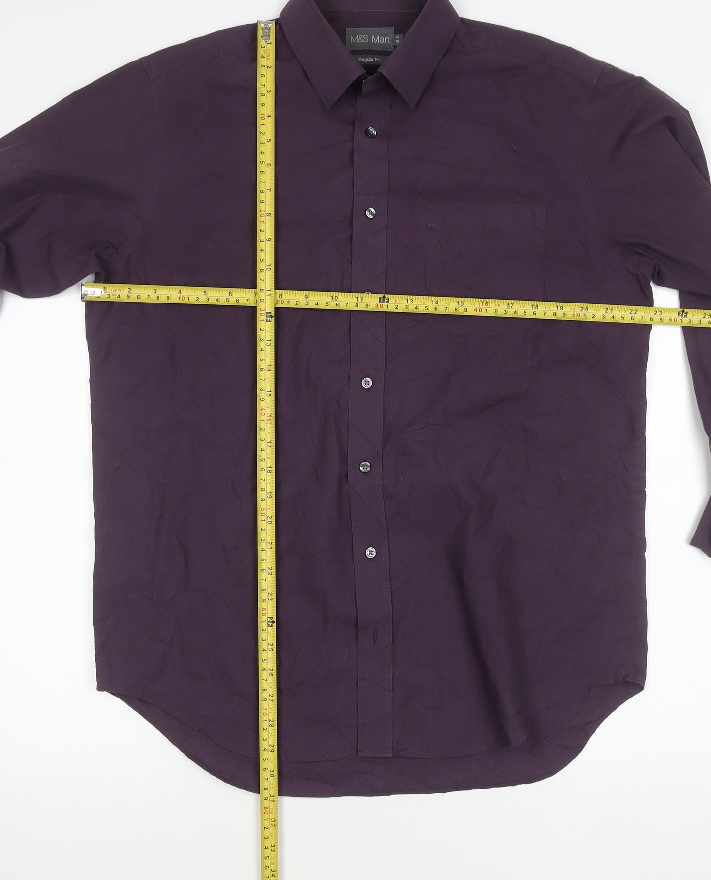 Marks and Spencer Men's Purple 16in Collar Regular Fit Woven Shirt