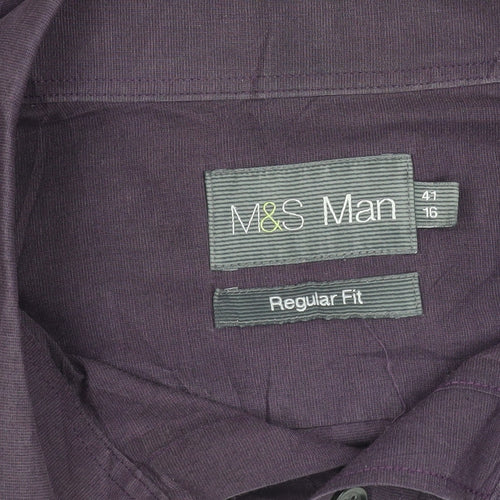 Marks and Spencer Men's Purple 16in Collar Regular Fit Woven Shirt