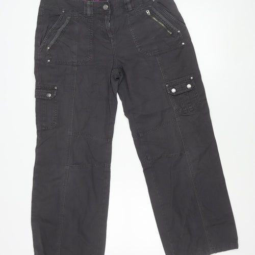 Mantaray Womens Black Cargo Trousers Size 14 Slim Cotton Twill Straight Leg