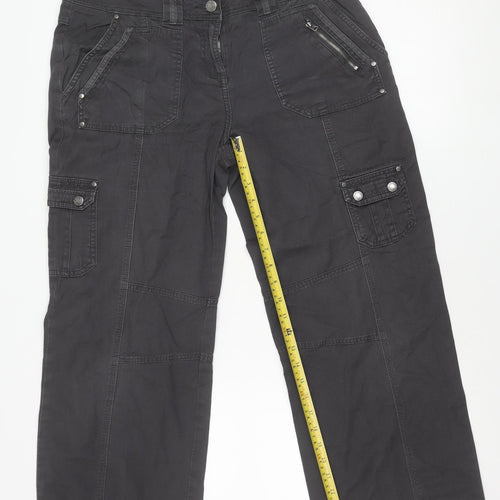 Mantaray Womens Black Cargo Trousers Size 14 Slim Cotton Twill Straight Leg